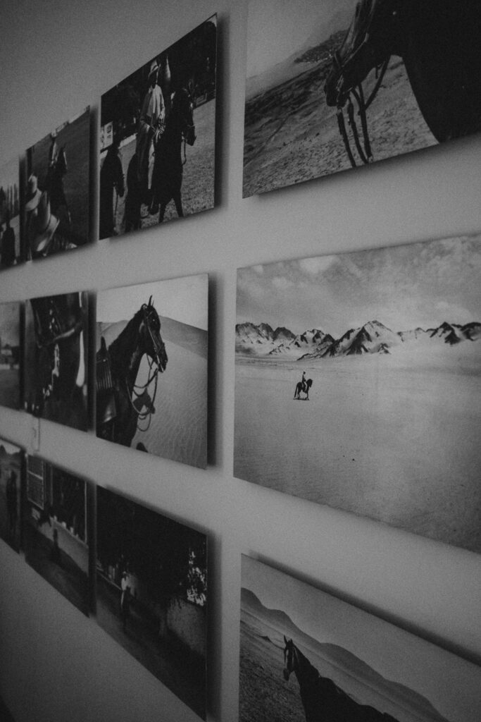 black and white paintings on the wall