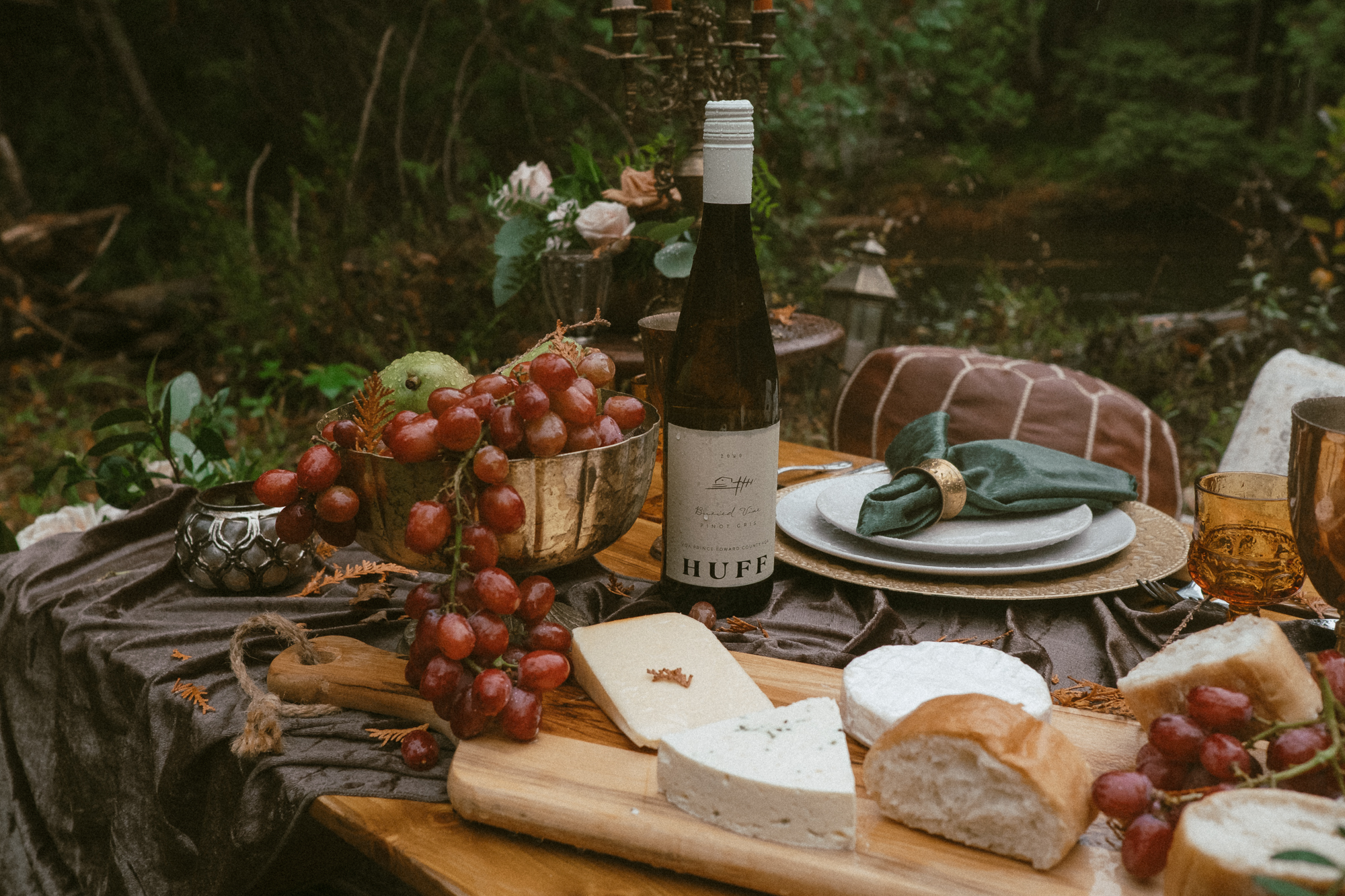 Game of Thrones-inspired tablescape with grapes and wine